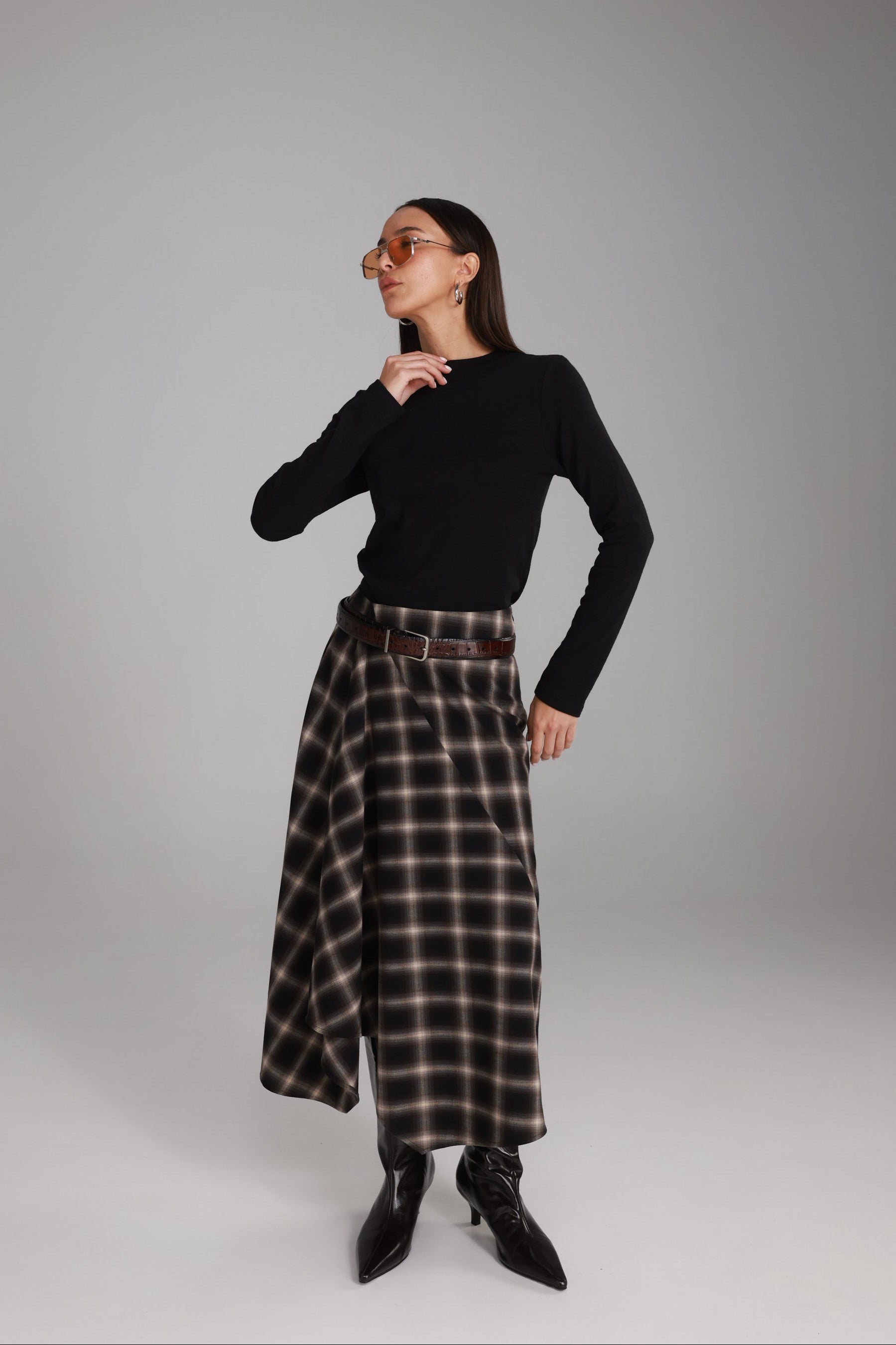 חצאית קטי משבצות חומות