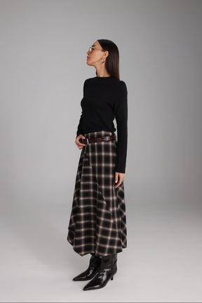 חצאית קטי משבצות חומות