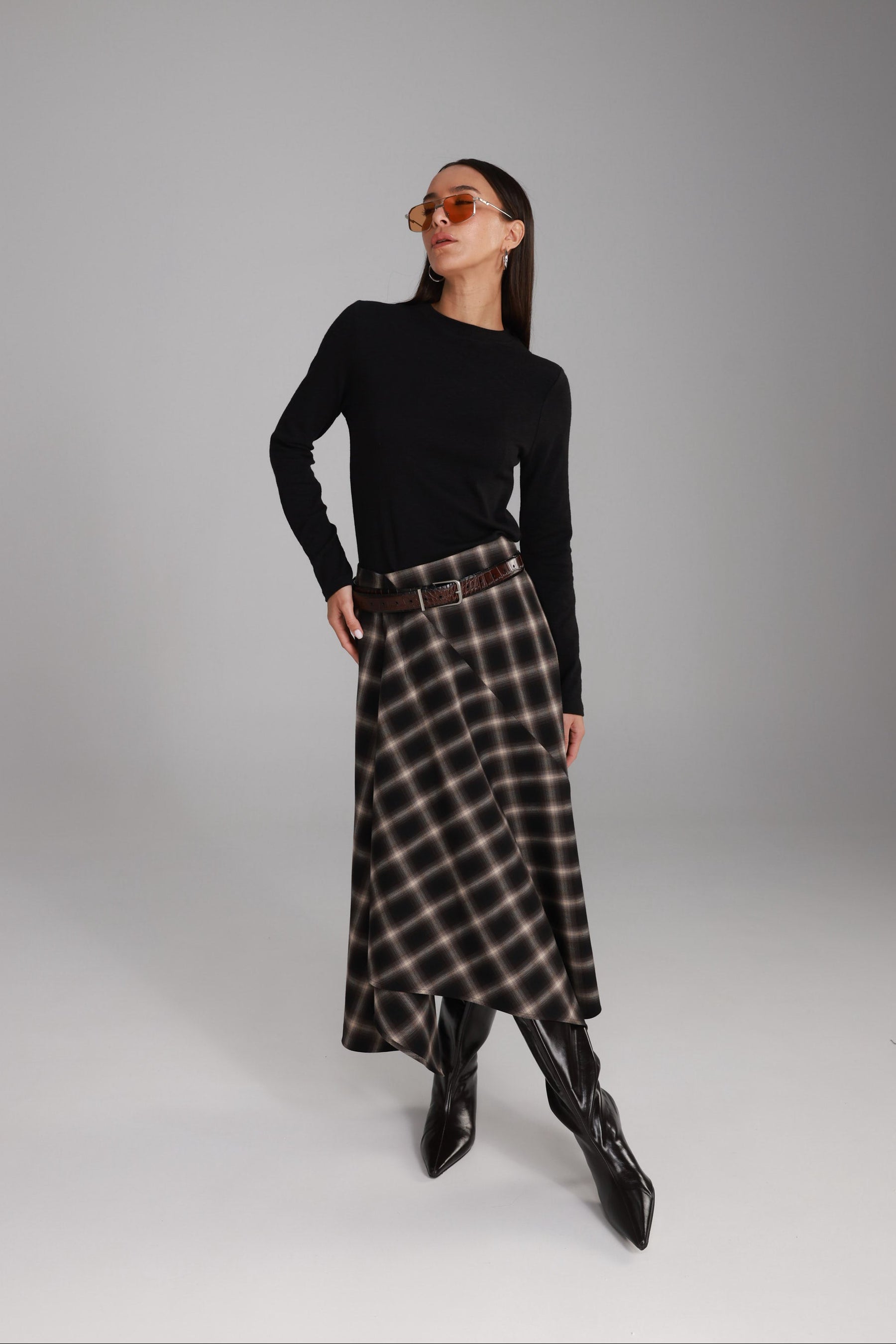 חצאית קטי משבצות חומות