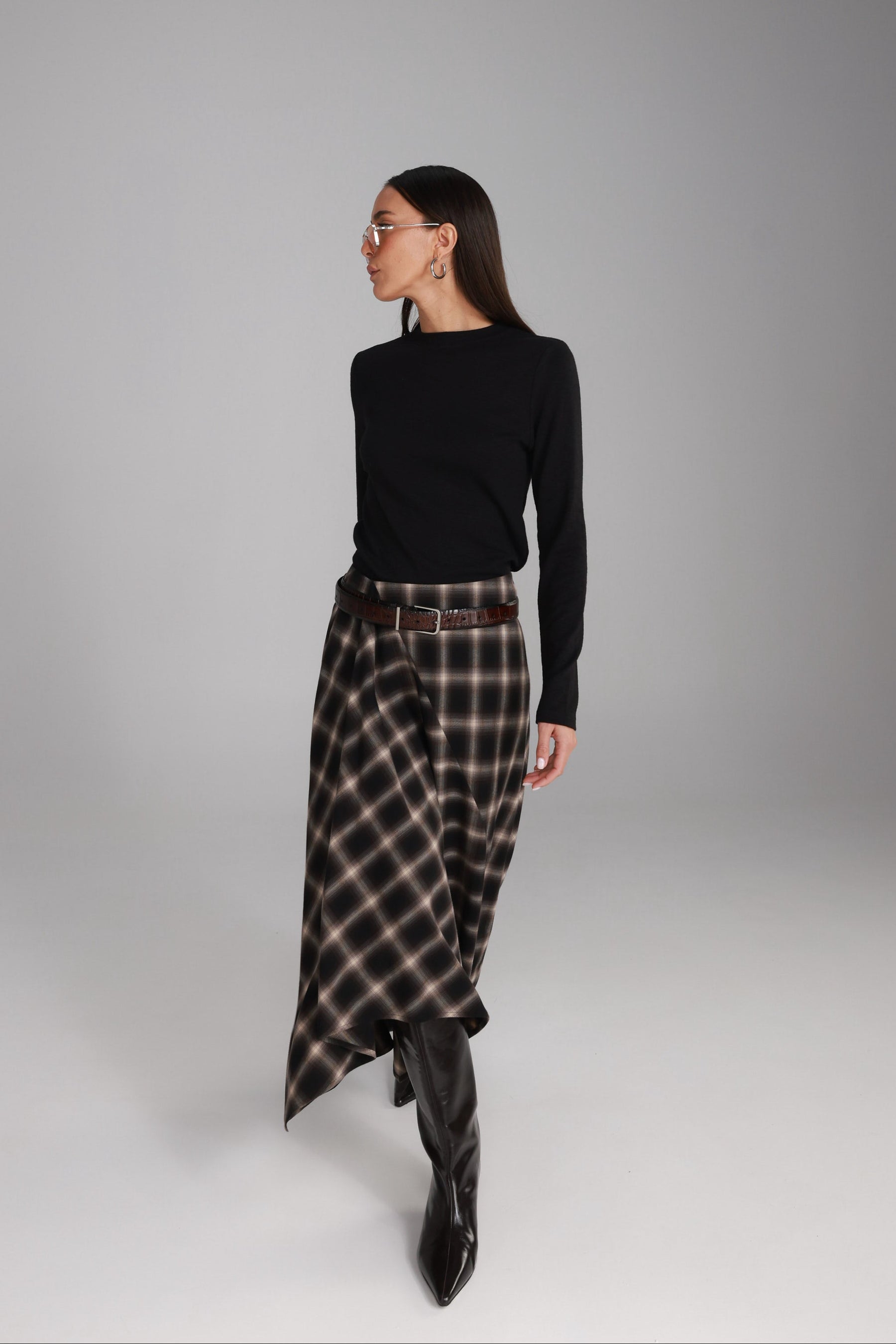 חצאית קטי משבצות חומות