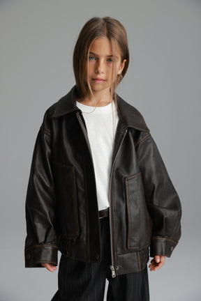 מעיל האנה דמוי עור חום כהה