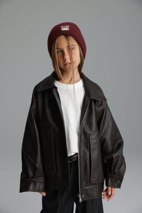 מעיל האנה דמוי עור חום כהה