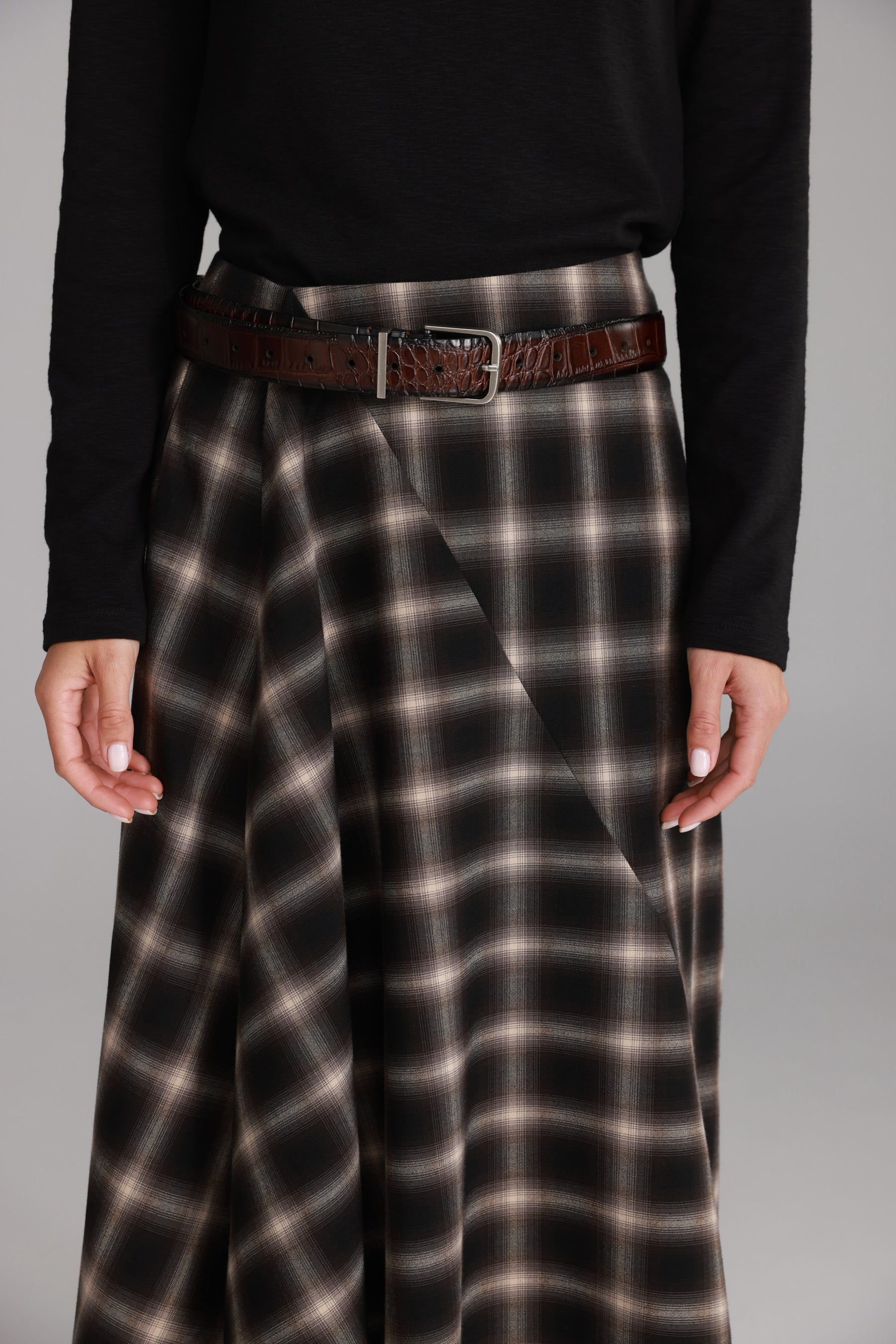 חצאית קטי משבצות חומות