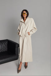 חצאית מידי ג'וליה דמוי עור שמנת