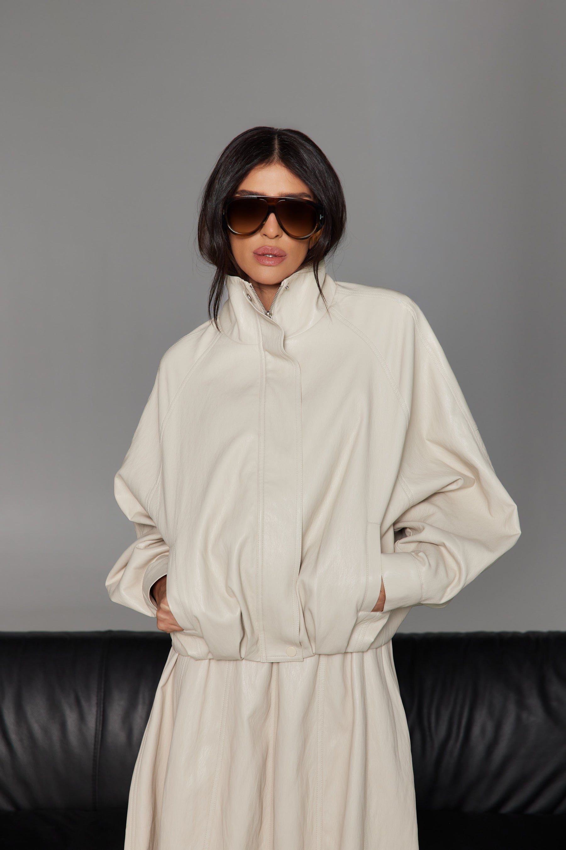 מעיל ג'וליה דמוי עור שמנת