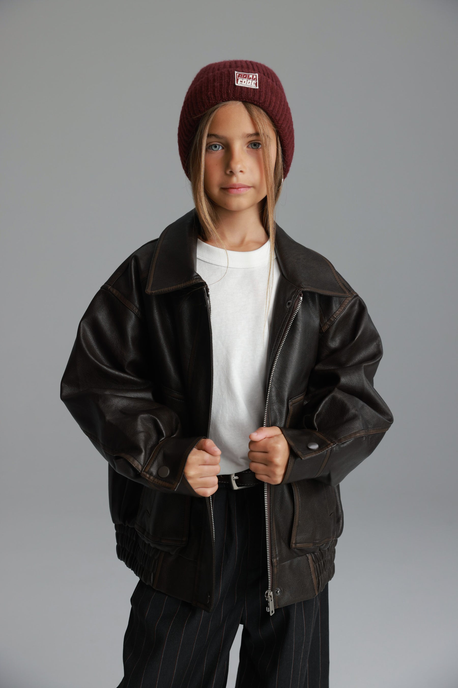 מעיל האנה דמוי עור חום כהה