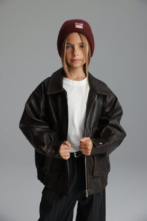 מעיל האנה דמוי עור חום כהה