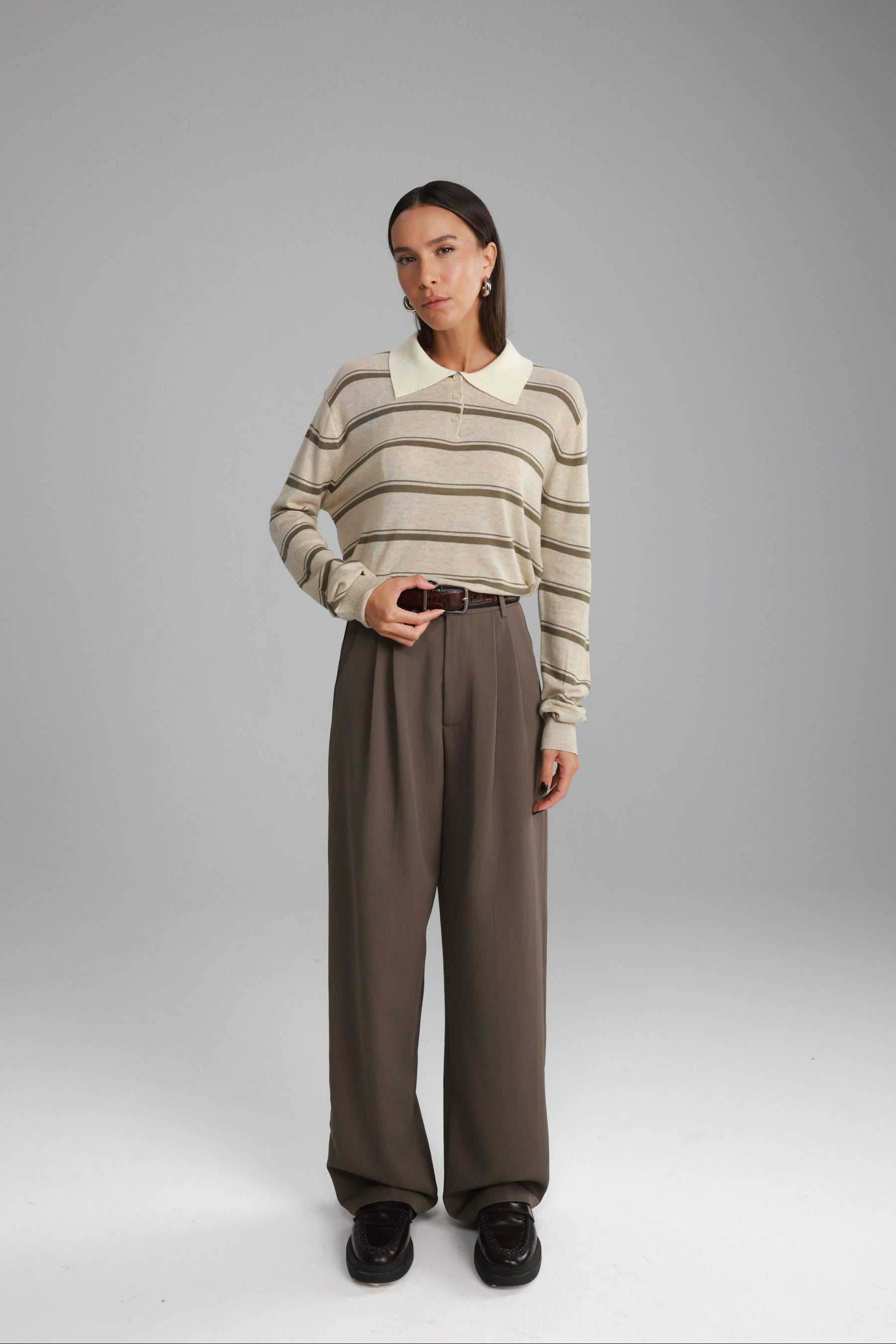 חולצת סריג מונטנה בז'/חאקי'