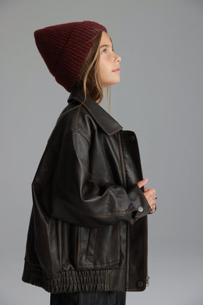 מעיל האנה דמוי עור חום כהה