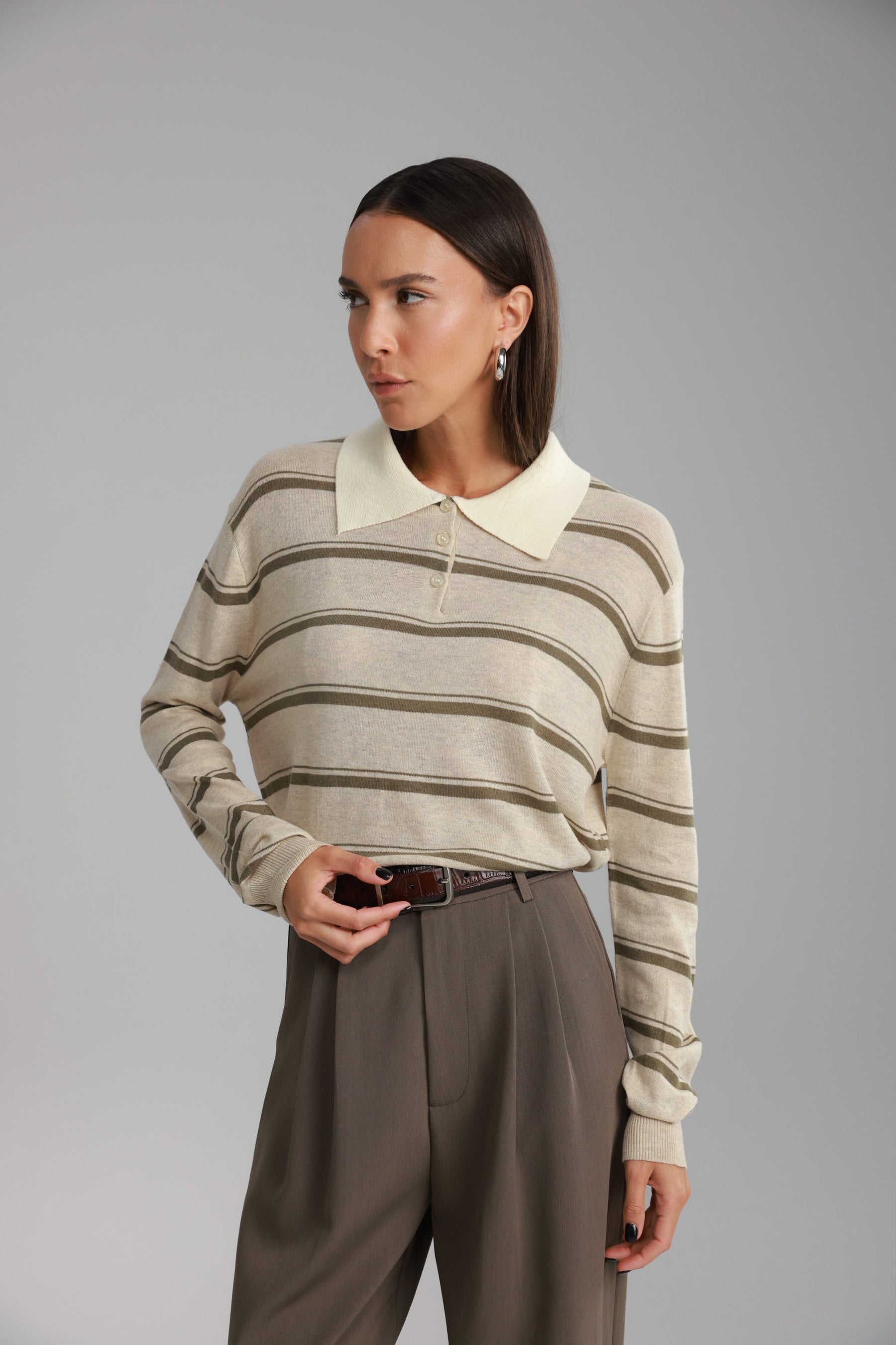 חולצת סריג מונטנה בז'/חאקי'