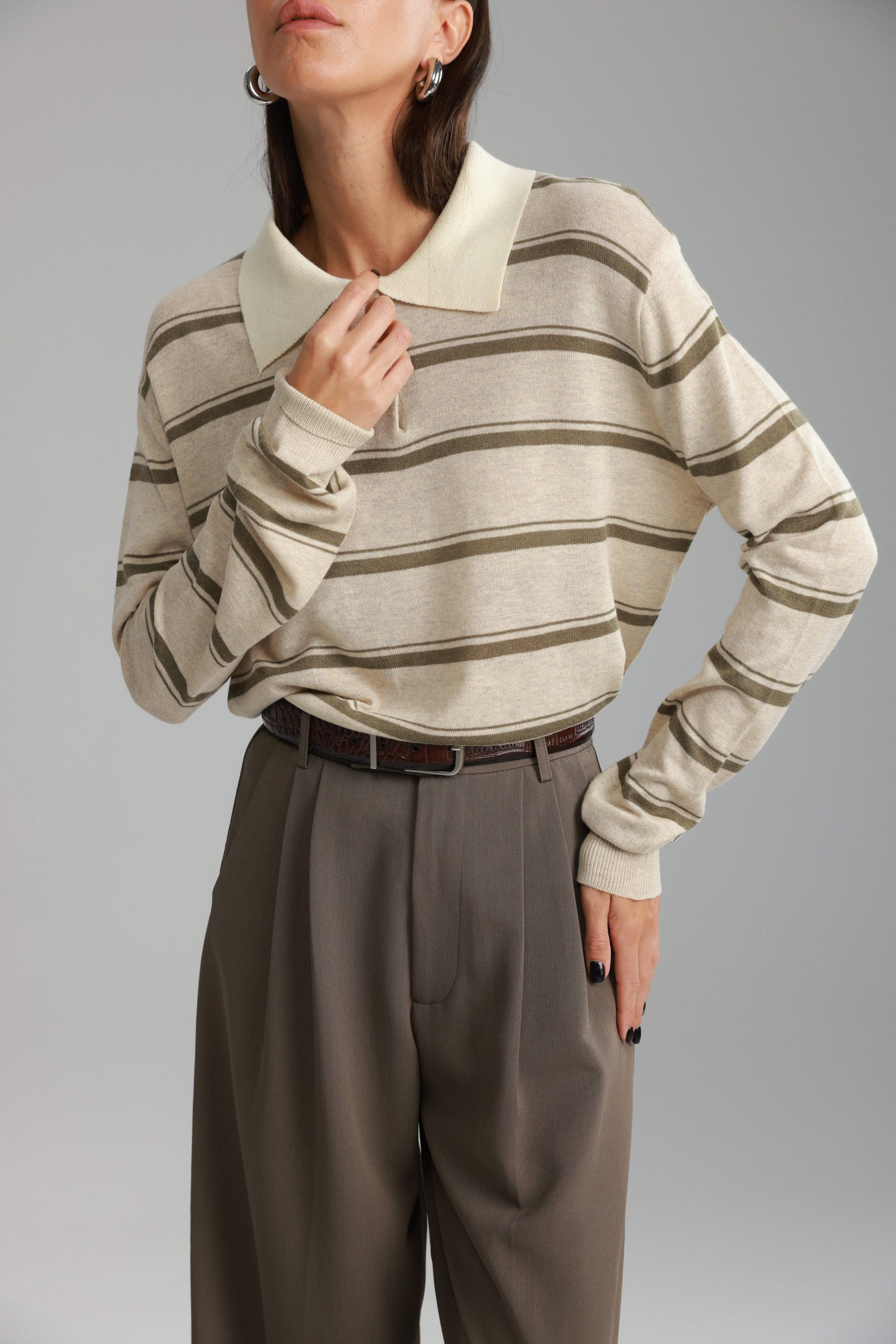 חולצת סריג מונטנה בז'/חאקי'