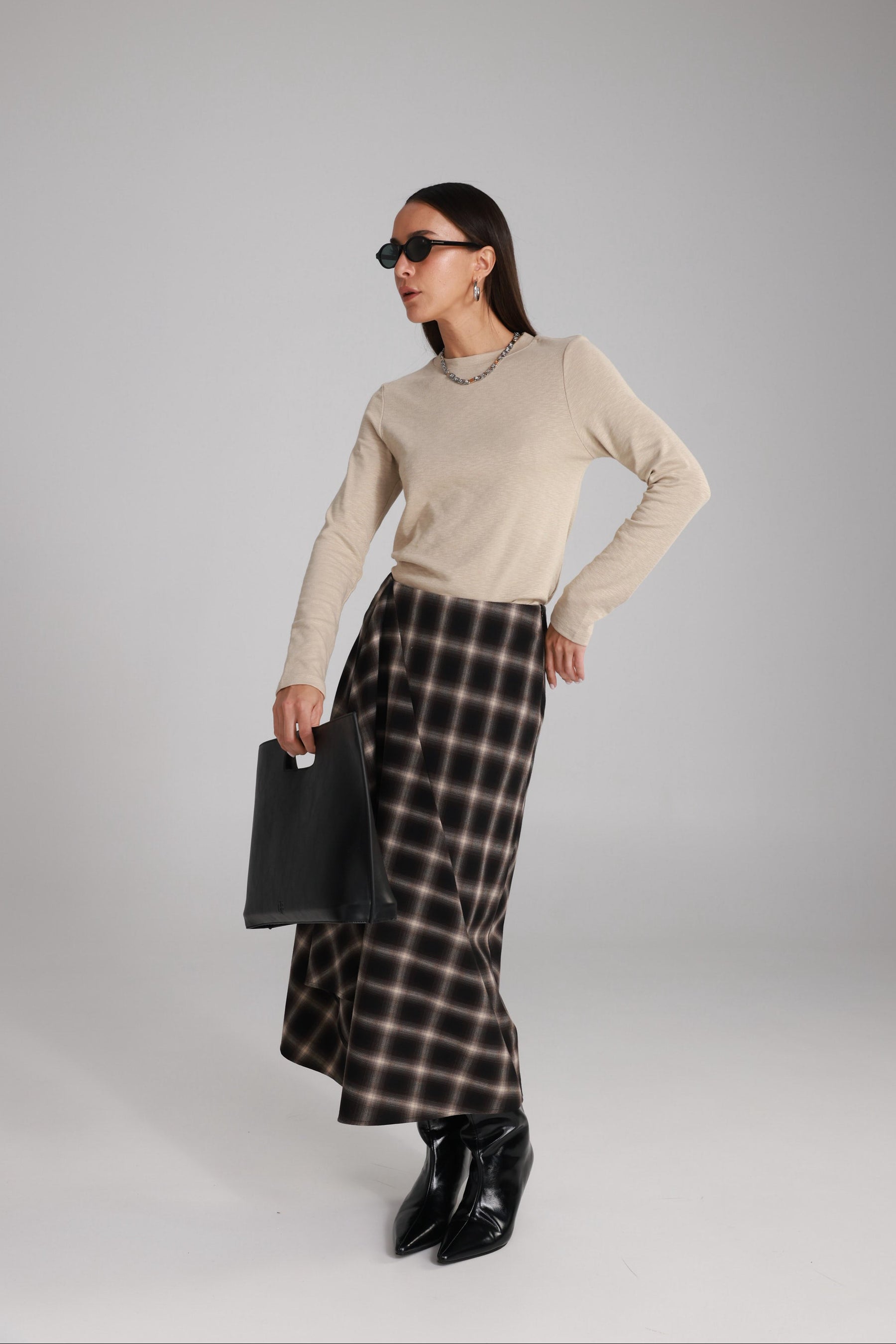 חצאית קטי משבצות חומות