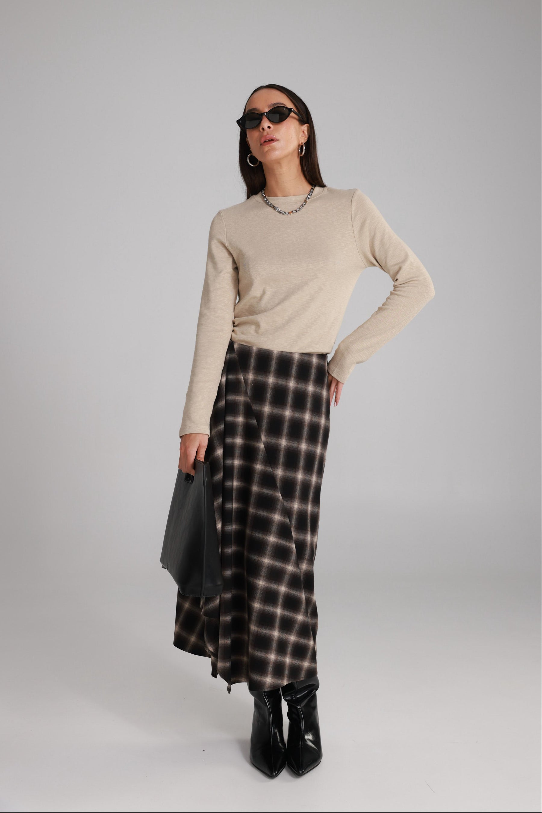 חצאית קטי משבצות חומות