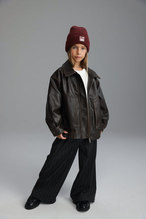 מעיל האנה דמוי עור חום כהה