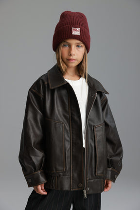 מעיל האנה דמוי עור חום כהה