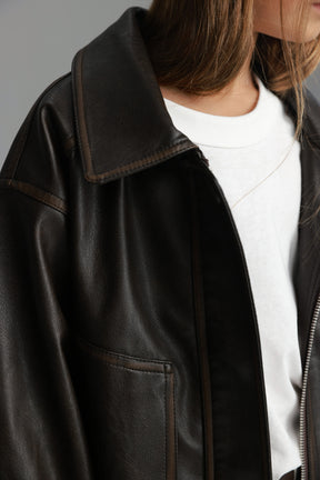 מעיל האנה דמוי עור חום כהה