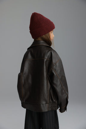 מעיל האנה דמוי עור חום כהה