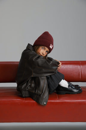 מעיל האנה דמוי עור חום כהה