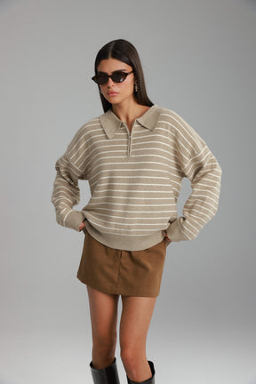 סריג קנדי פסים בז'/שמנת