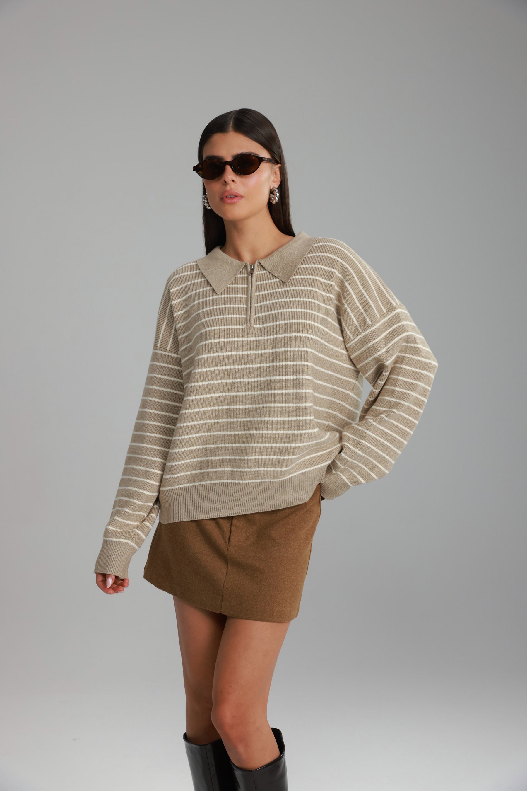 סריג קנדי פסים בז'/שמנת