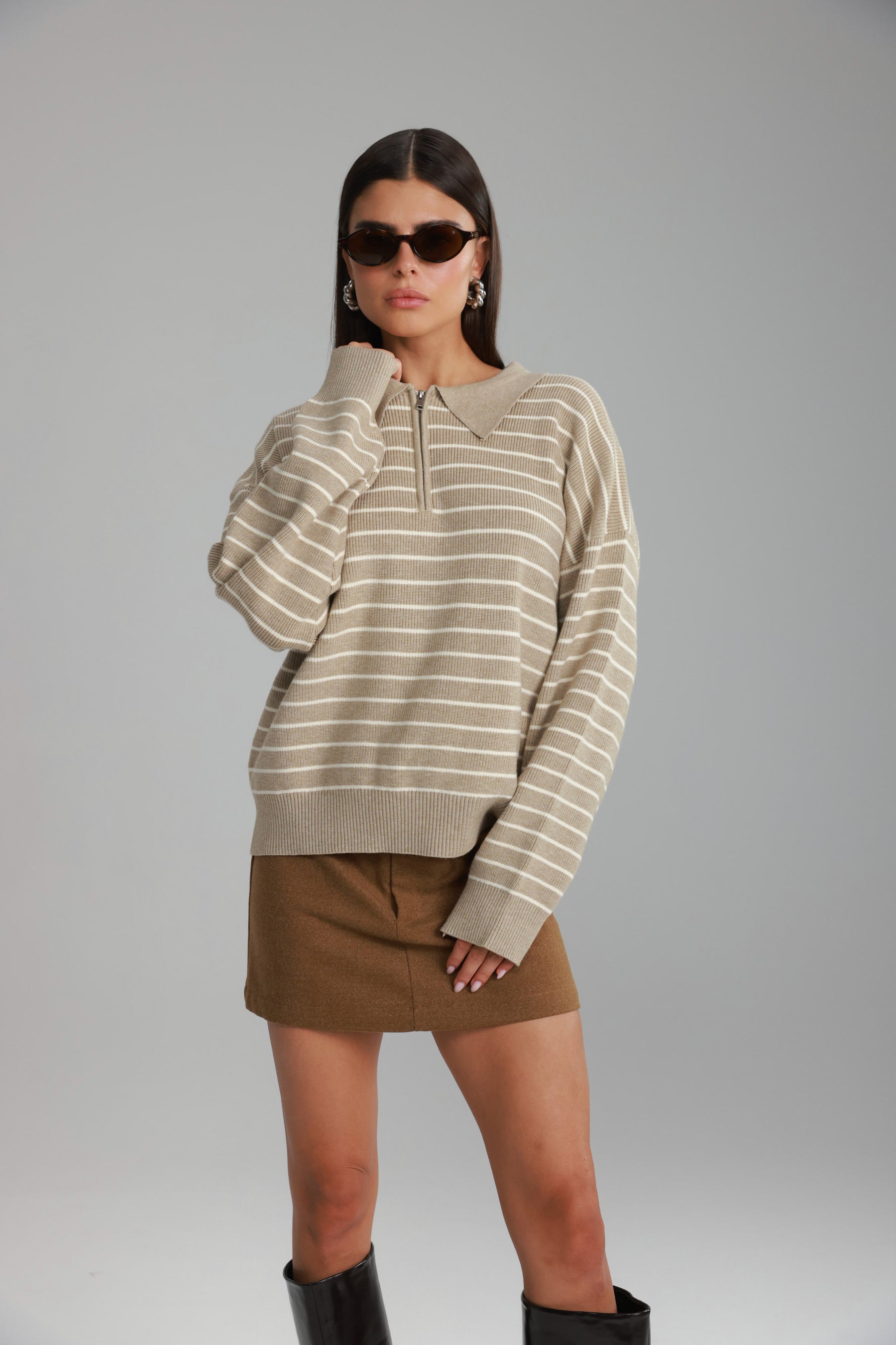 סריג קנדי פסים בז'/שמנת