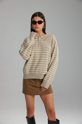 סריג קנדי פסים בז'/שמנת