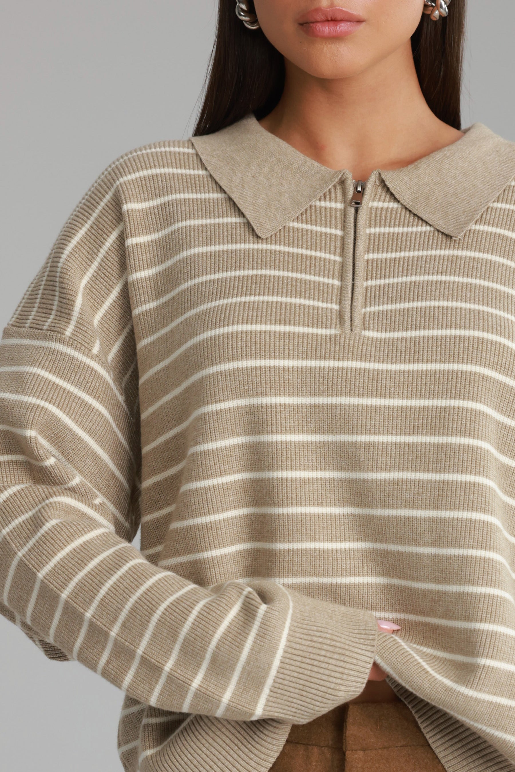 סריג קנדי פסים בז'/שמנת