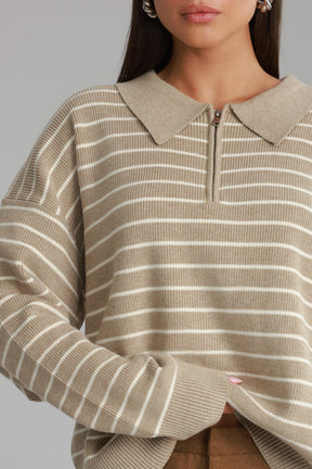 סריג קנדי פסים בז'/שמנת