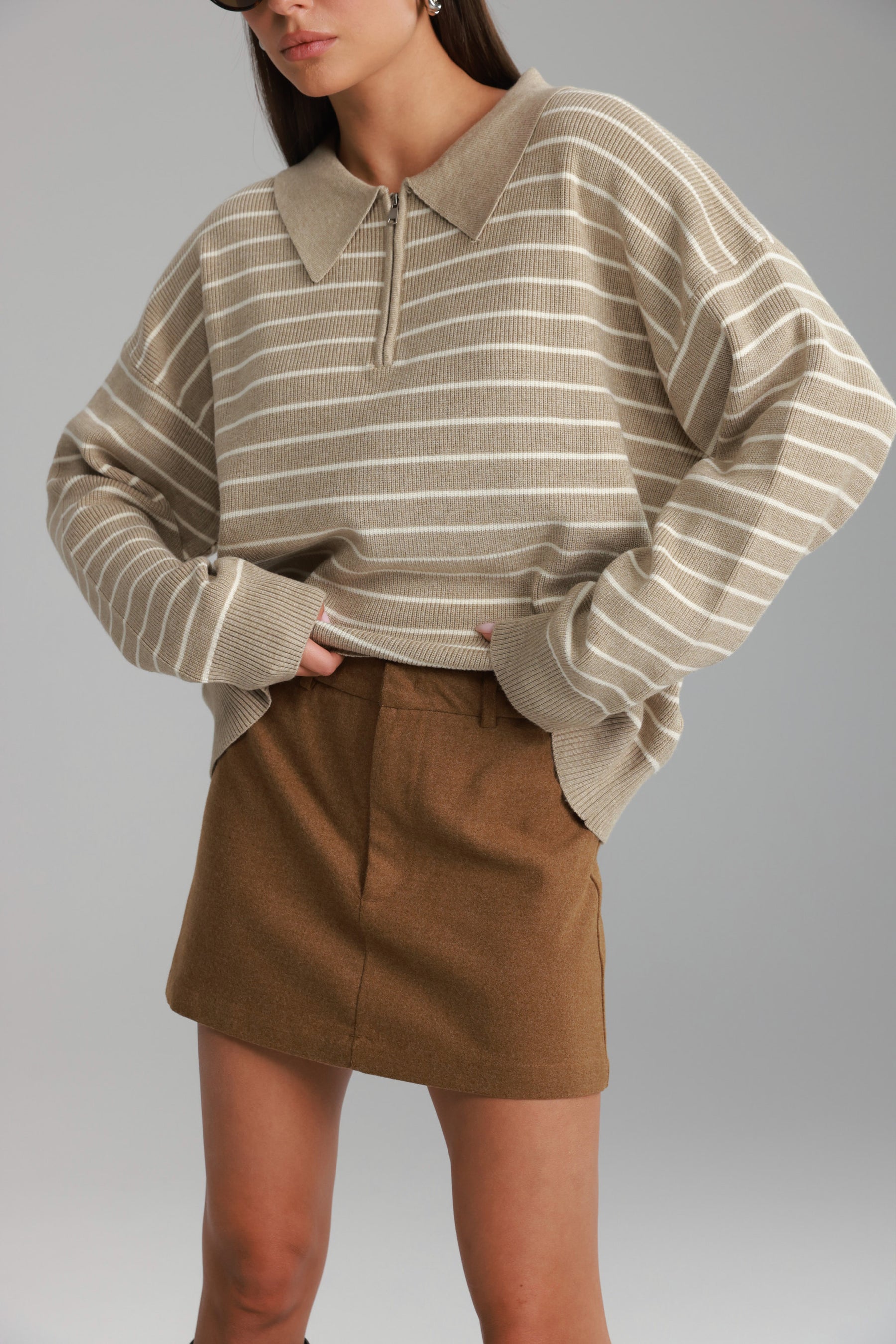 סריג קנדי פסים בז'/שמנת