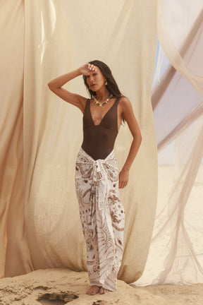Marin Pareo Cream/Brown Print