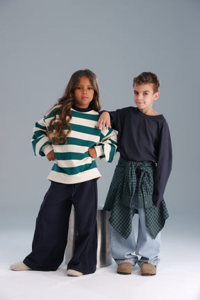 סוויטשירט לורנה פסים ירוק/שמנת