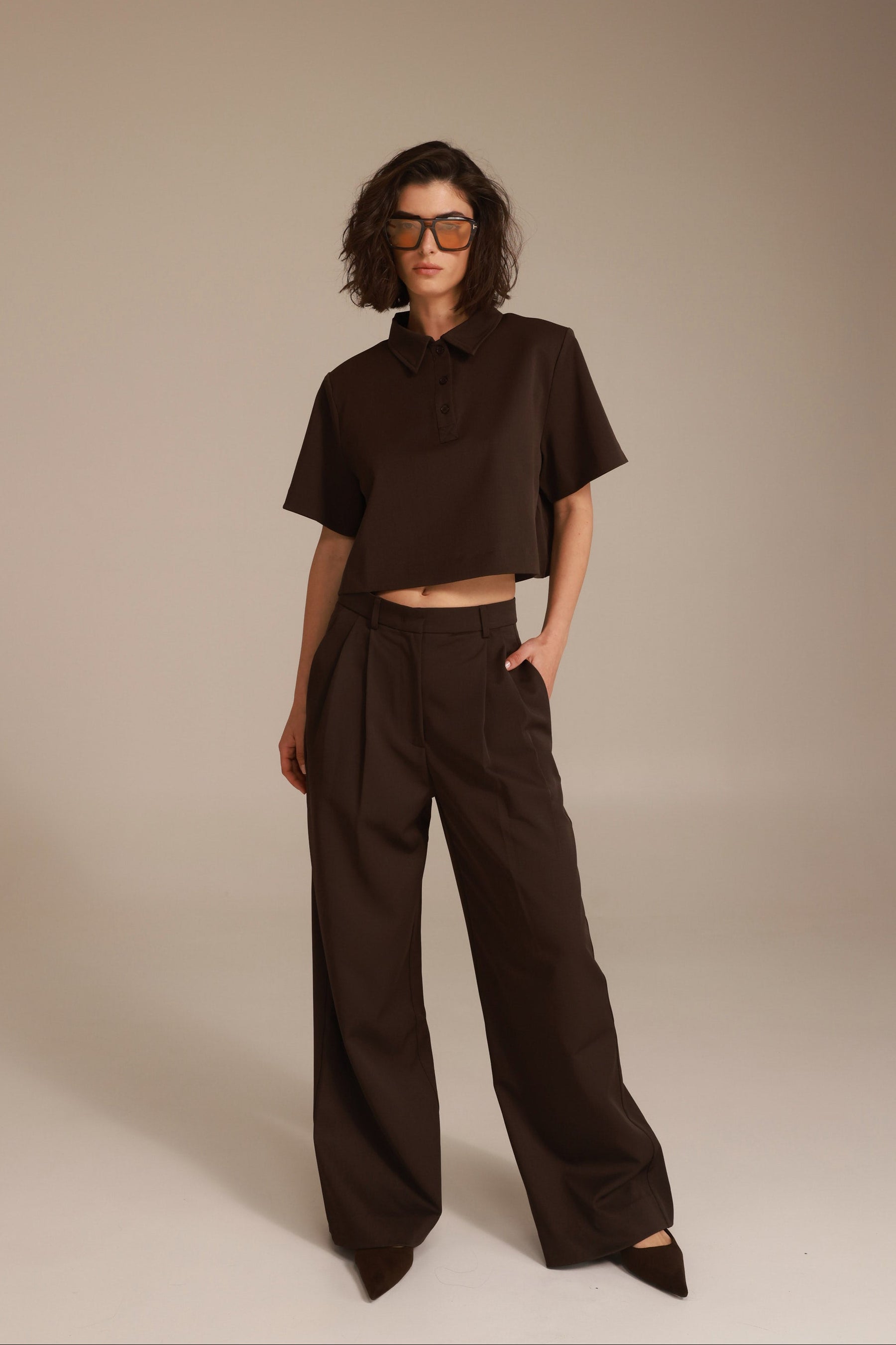 חולצת קרופ לארס חומה