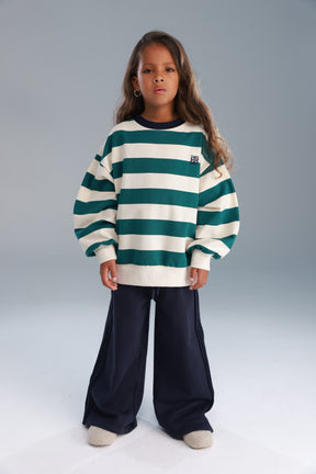 סוויטשירט לורנה פסים ירוק/שמנת