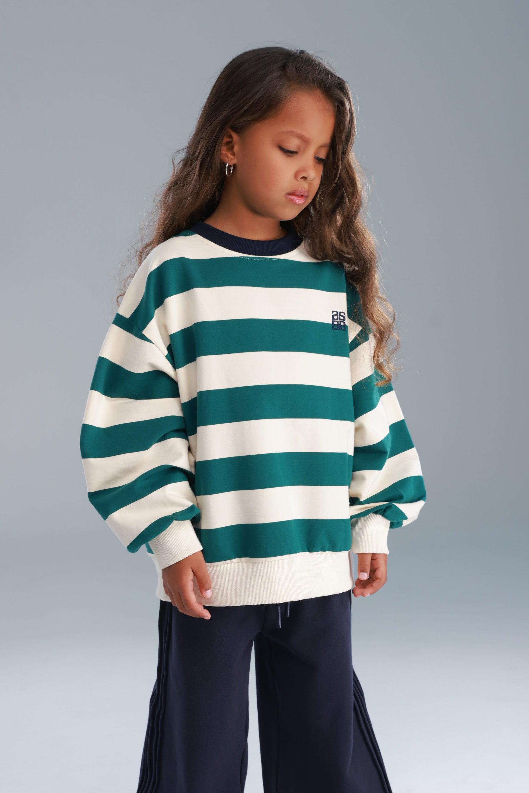 סוויטשירט לורנה פסים ירוק/שמנת