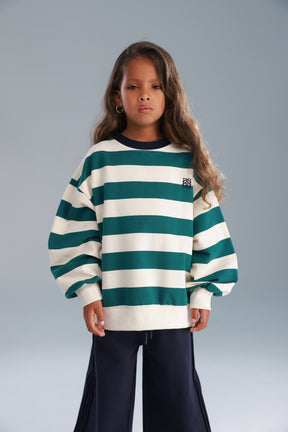 סוויטשירט לורנה פסים ירוק/שמנת