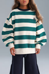 סוויטשירט לורנה פסים ירוק/שמנת