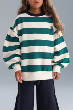 סוויטשירט לורנה פסים ירוק/שמנת