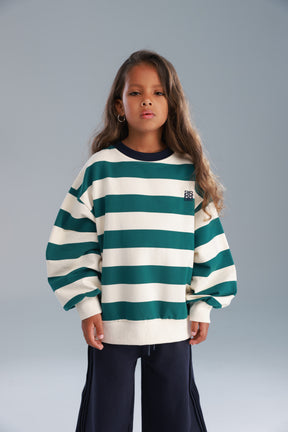 סוויטשירט לורנה פסים ירוק/שמנת