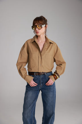 חולצת ניקולאס מכופתרת חום בהיר