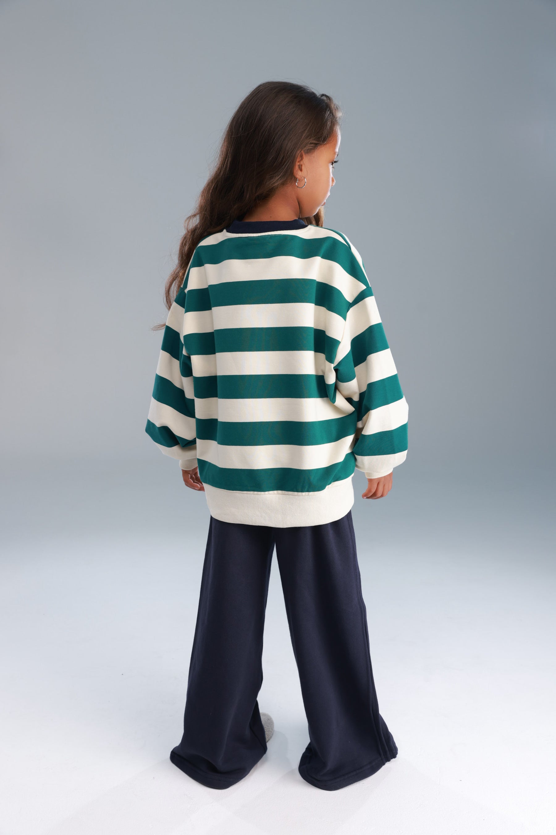 סוויטשירט לורנה פסים ירוק/שמנת