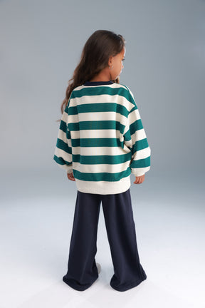 סוויטשירט לורנה פסים ירוק/שמנת