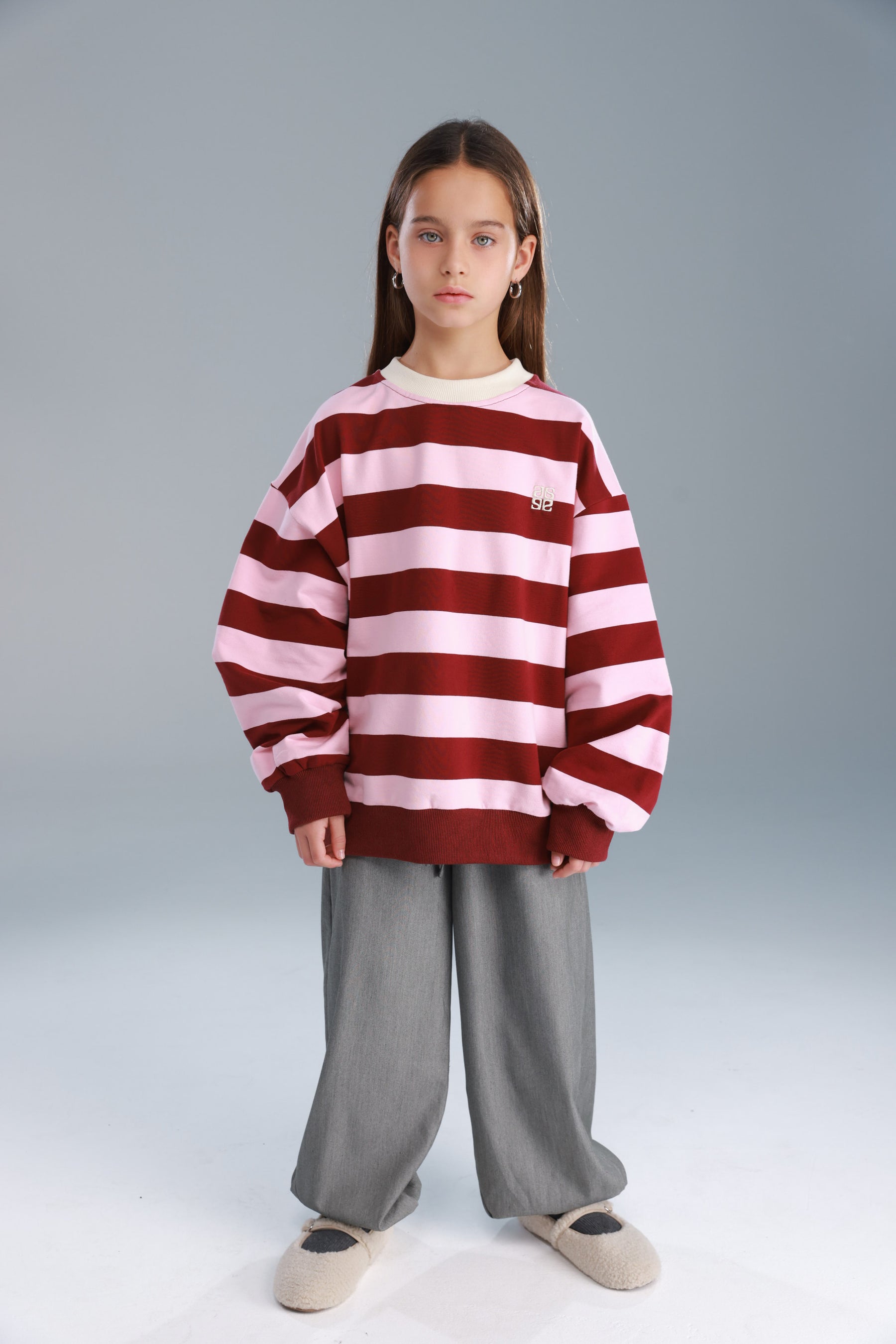 סוויטשירט לורנה פסים ורוד/בורדו