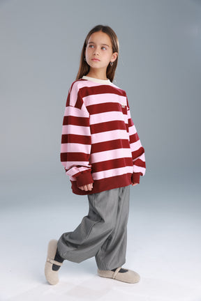 סוויטשירט לורנה פסים ורוד/בורדו