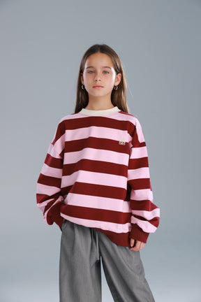 סוויטשירט לורנה פסים ורוד/בורדו