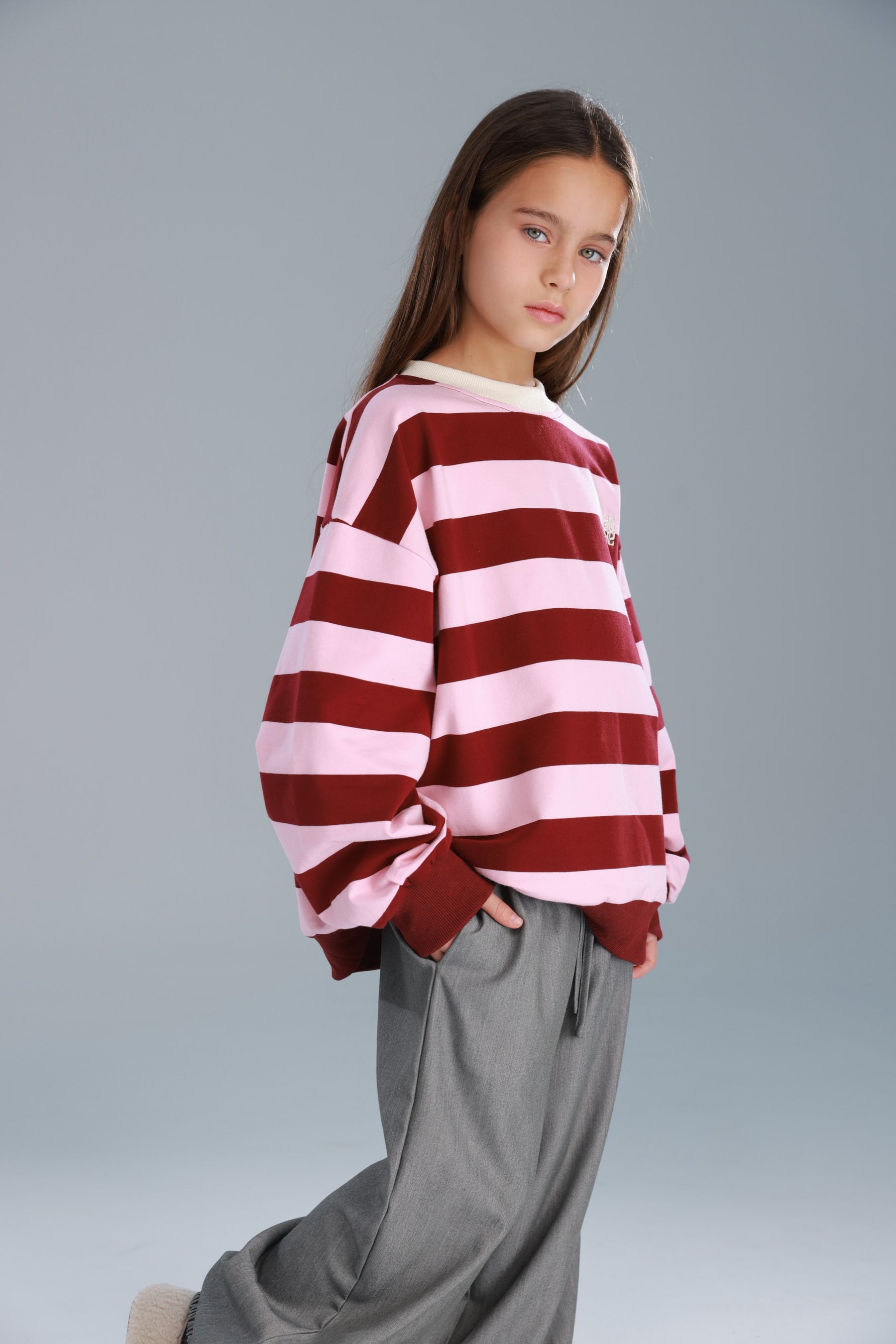 סוויטשירט לורנה פסים ורוד/בורדו