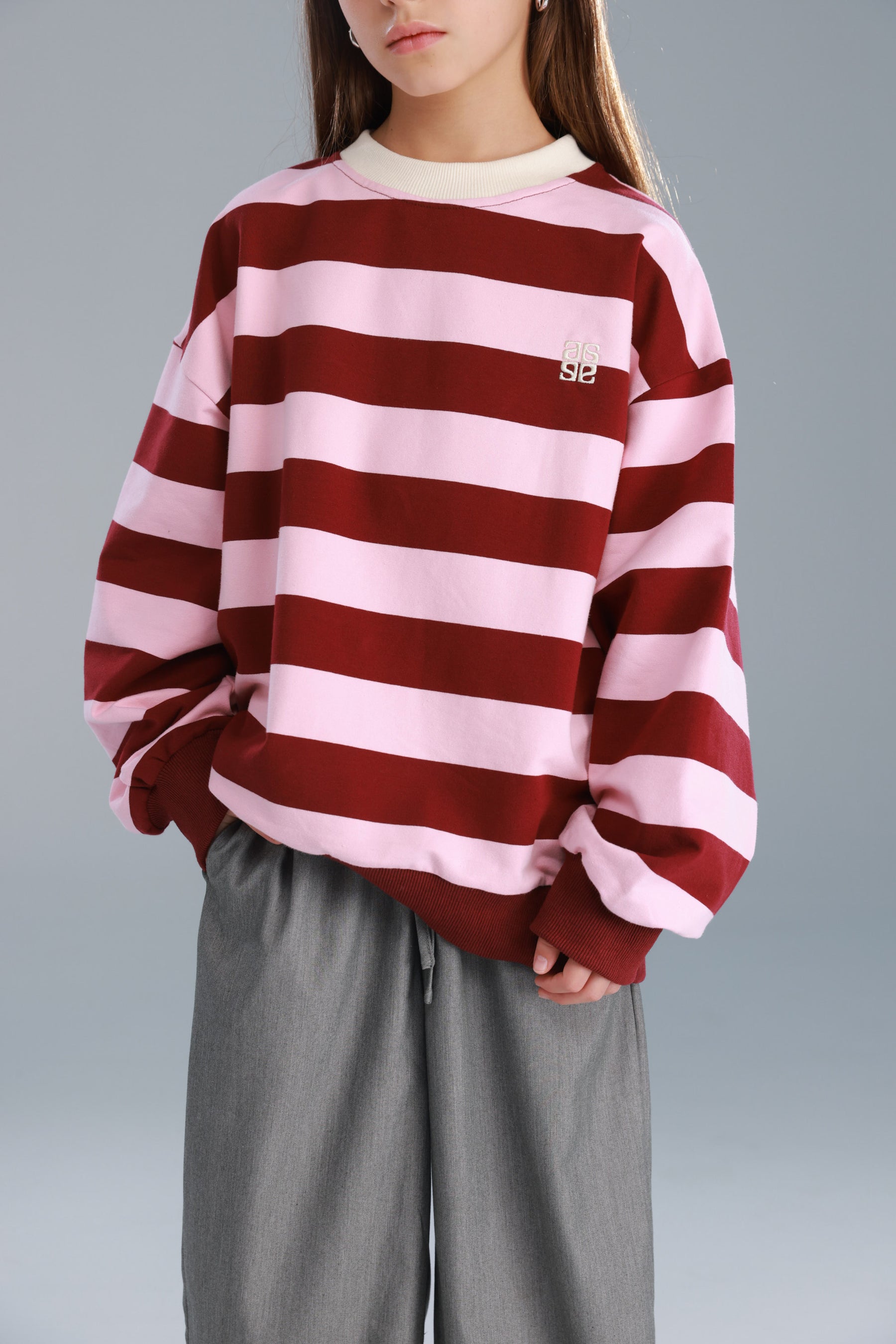 סוויטשירט לורנה פסים ורוד/בורדו