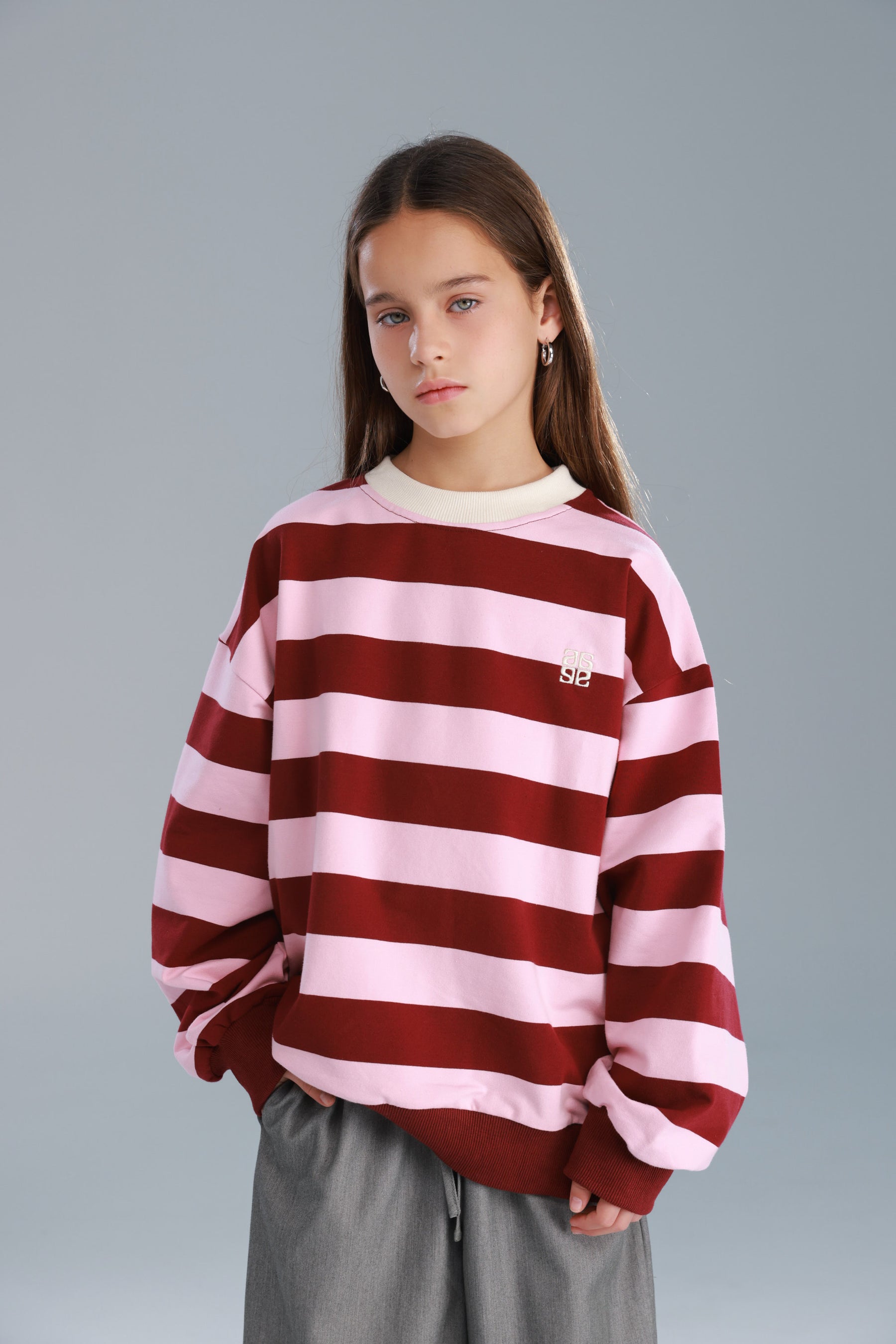 סוויטשירט לורנה פסים ורוד/בורדו