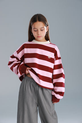 סוויטשירט לורנה פסים ורוד/בורדו