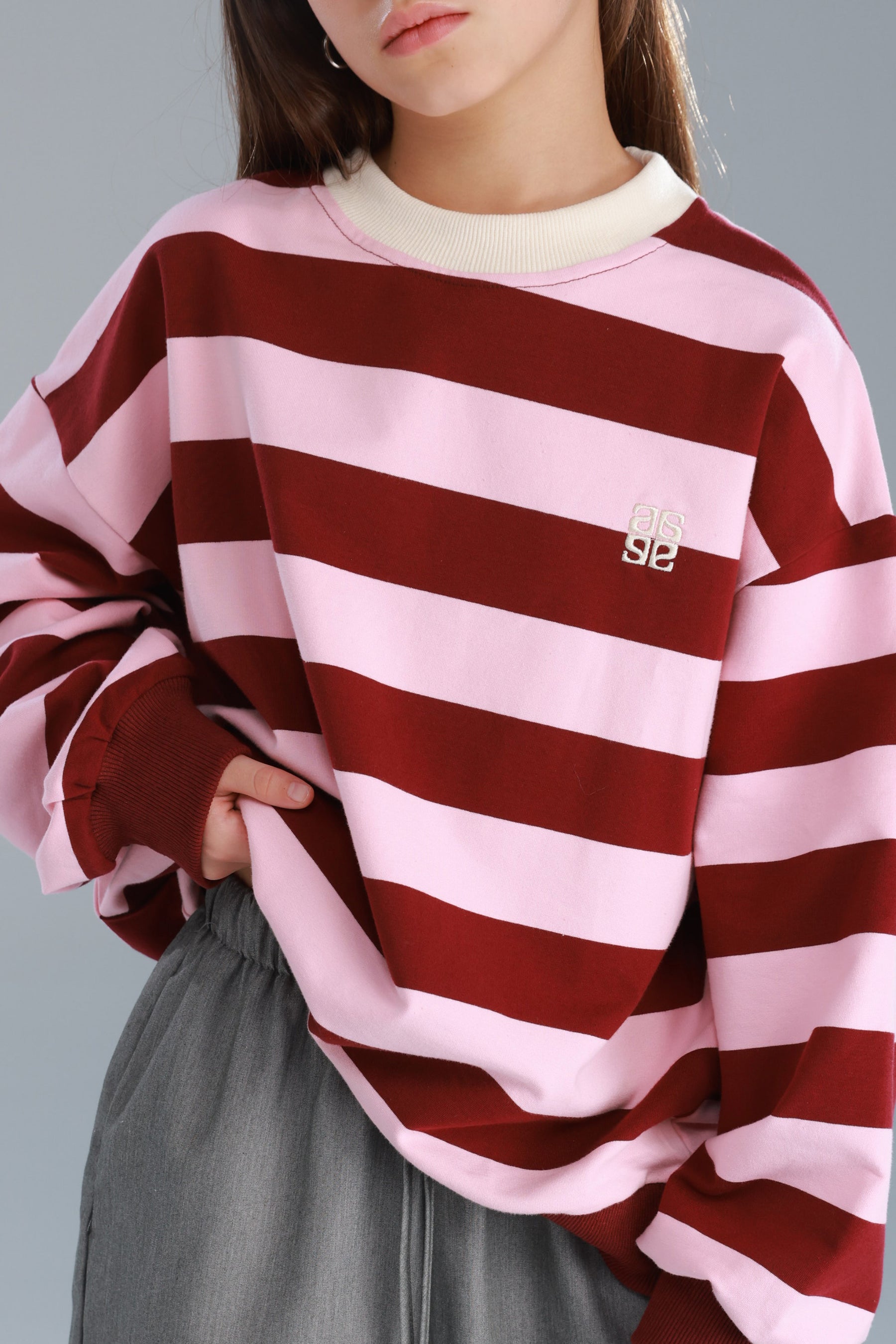 סוויטשירט לורנה פסים ורוד/בורדו