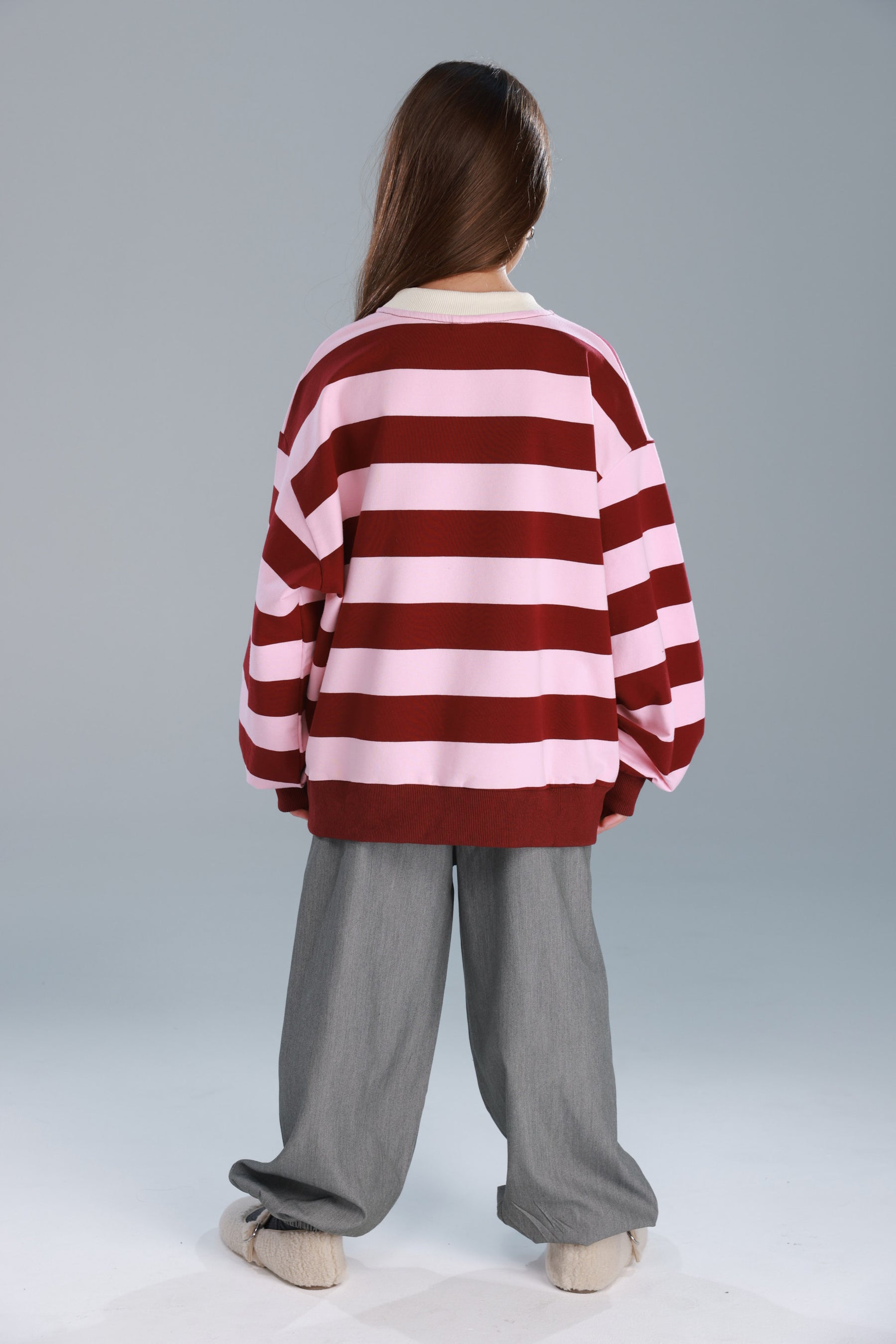 סוויטשירט לורנה פסים ורוד/בורדו